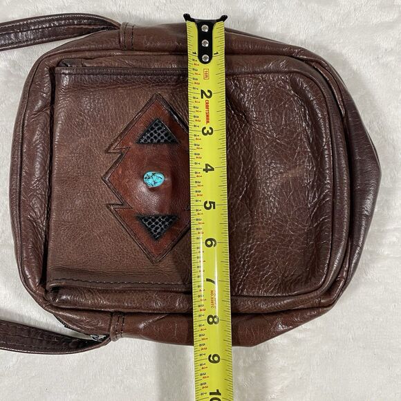 Handmade Leather Crossbody Purse Turquoise Stone Rustic Western Boho Aztec - Picture 5 of 9
